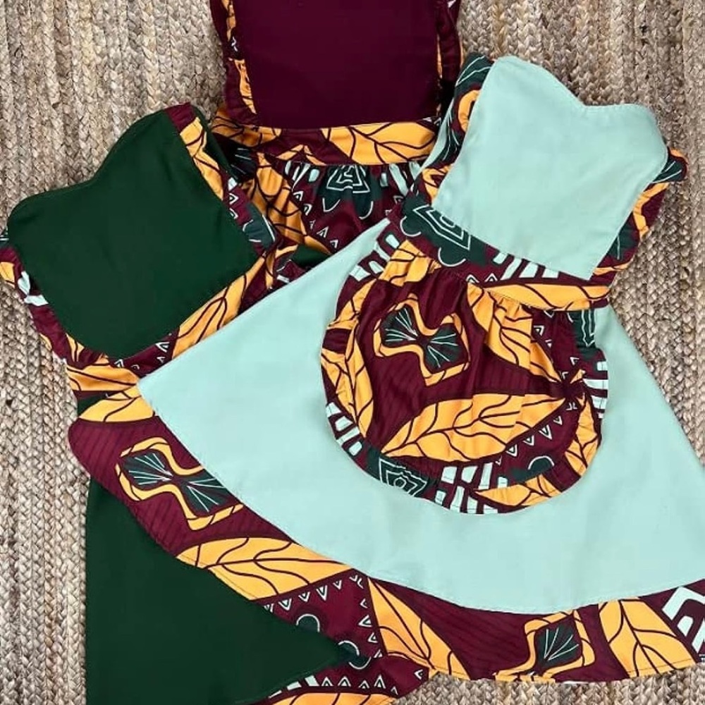Kente Kitchen Family Luxury Dress Aprons with Pockets